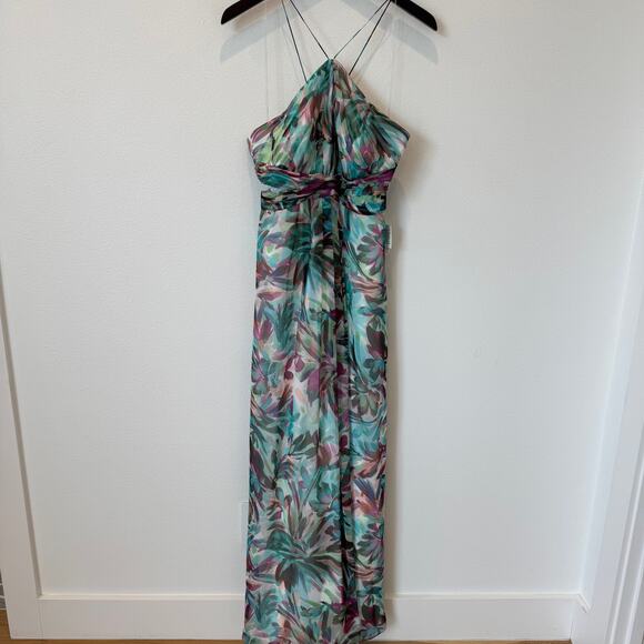 Aidan Mattox Halter Neck Floral Sheer Organza Maxi Dress Gown NWT Size 10 Aidan Mattox Halter Neck Floral Sheer Organza Maxi Dress Gown NWT Size 10
